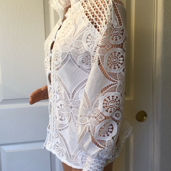 Lace Collared Jacket Button Sleeves and elastic waist Short Set Size Small - Picture 11 of 12